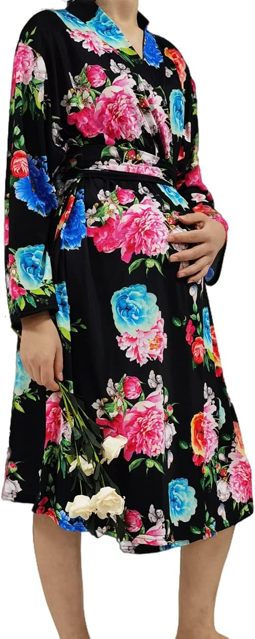 SUFEINI Maternity Robe and Matching Baby Swaddle Blanket Set, Mommy Robe - Image 5