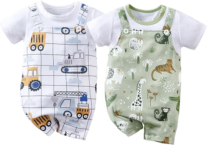 2-Pack Baby Boys Girls Romper Newborn Cartoon Print Short Sleeve Onesie Summer by RELABTABY-YFYBaby