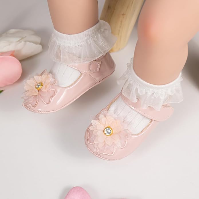 Meckior Infant Baby Girls Soft Sole Bowknot Princess Wedding Dress Mary Jane - Image 2