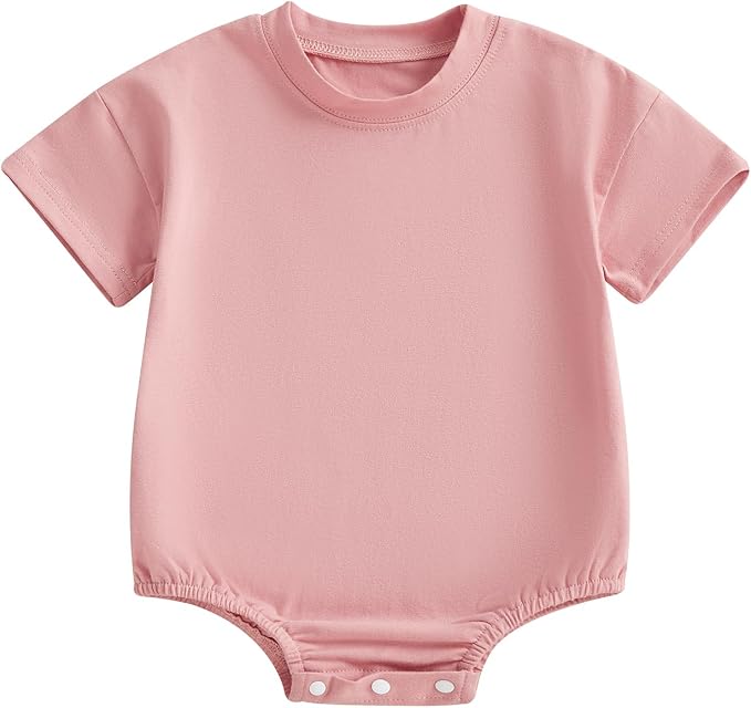 Baby Boy Girl Bubble Romper Infant Plain Oversize T-shirt Bodysuit by Merqwadd