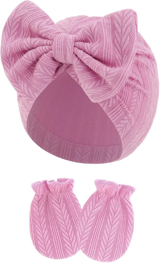 4 Pcs Newborn Hats Mittens Set Infant Cap Bow Hospital Beanie Preemie Hat - Image 8