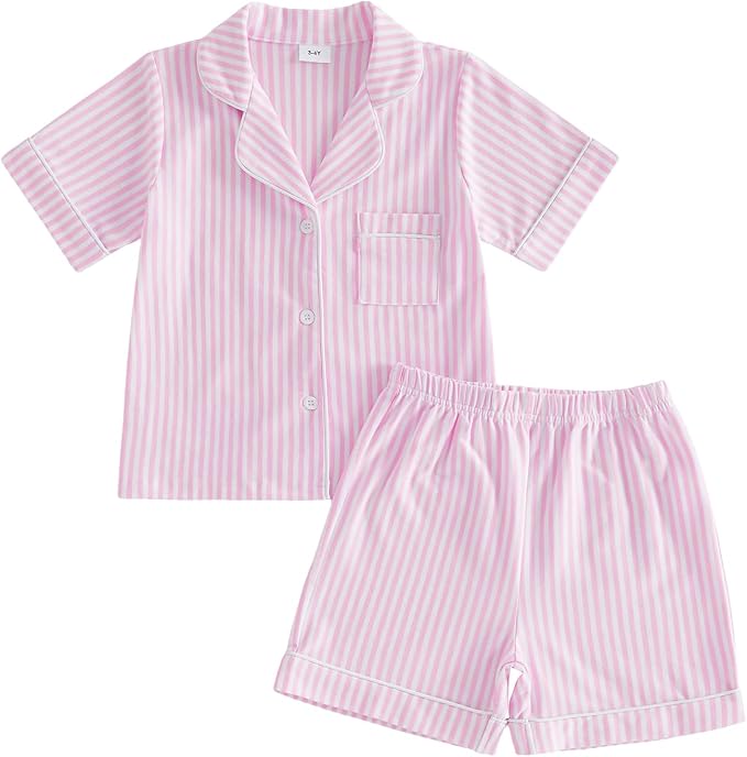 Kuriozud Toddler Baby Girl Pajamas Set Summer Floral Short Sleeve Button Down by Kuriozud