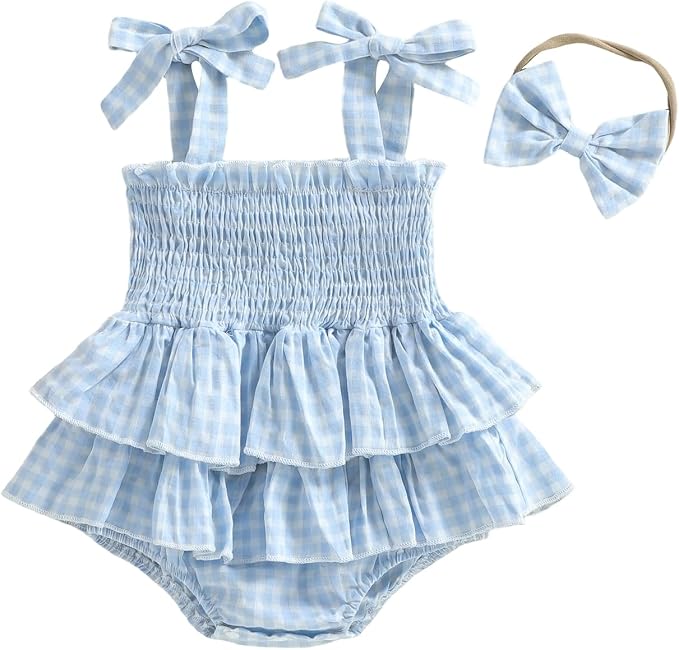 Newborn Baby Girl Summer Clothes Plaid Ruffle Bodysuits Onesie Infant Girl by LedyChampswiinToddlerBaby