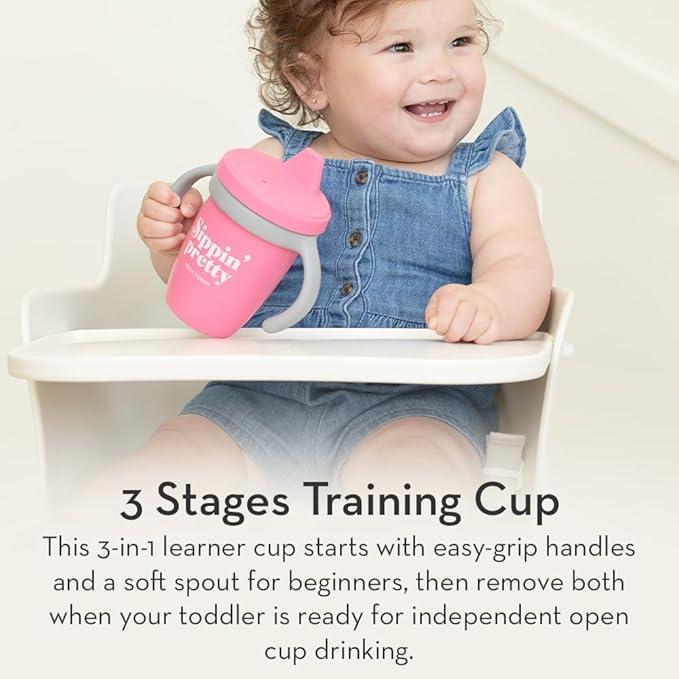 Bella Tunno Sippy Cup, Set of 2 Silicone Training Cups with Transition Handles for Infants, Toddlers & Kids, Babies 6-12 Months & Toddlers 1-3 Years, Boys & Girls, Little Lady & Sippin Pretty, 8 oz