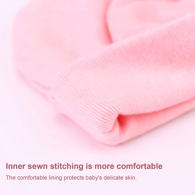 BQUBO Newborn Baby Girls Hats Mittens Set Hospital Hat Beanie Infant Bow Hats - Image 5
