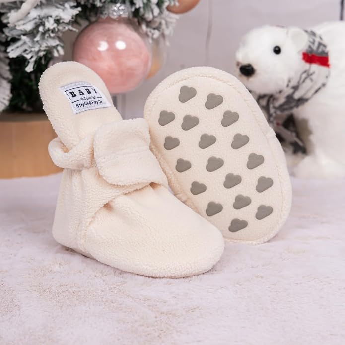 Babelvit Newborn Baby Boy Girl Soft Fleece Booties Stay On Infant Slippers - Image 3