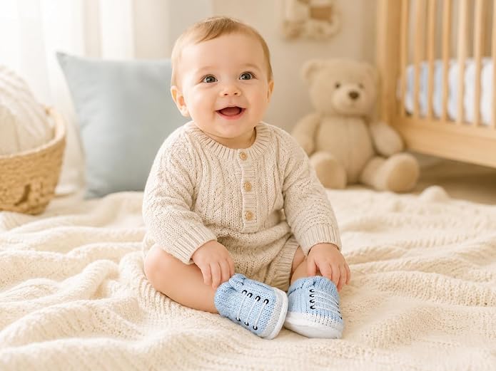 2 Pairs Baby Booties Newborn First Walkers Cozy Shoes Warm Knit Soft Booties - Image 2