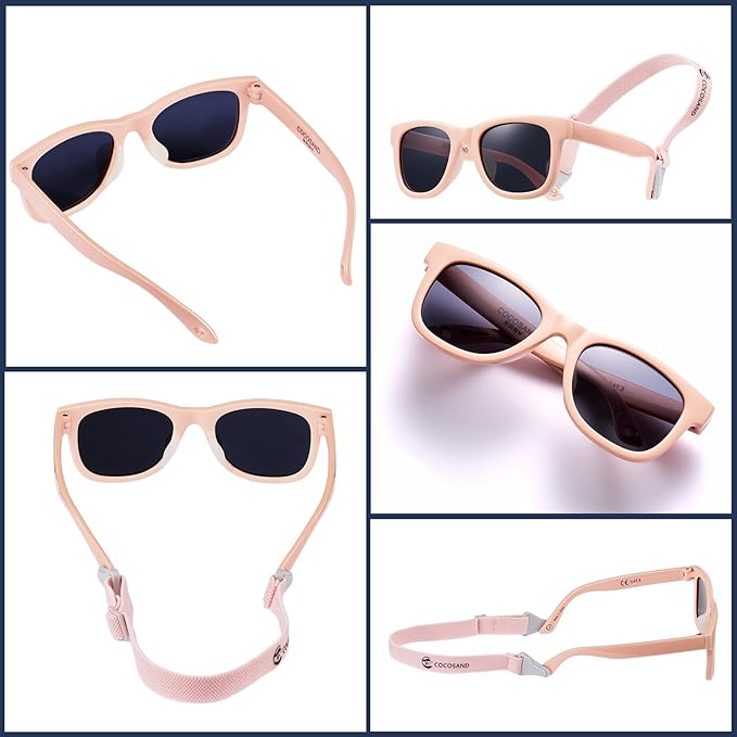 COCOSAND Flexible Baby Sunglasses with Strap Polarized UV Protection for Toddler Infant Newborn Boy Girl Age 0-24 Months