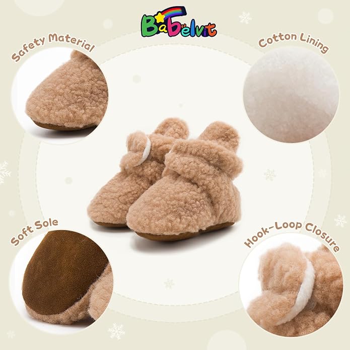 Babelvit Newborn Baby Boy Girl Soft Fleece Booties Stay On Infant Slippers - Image 6
