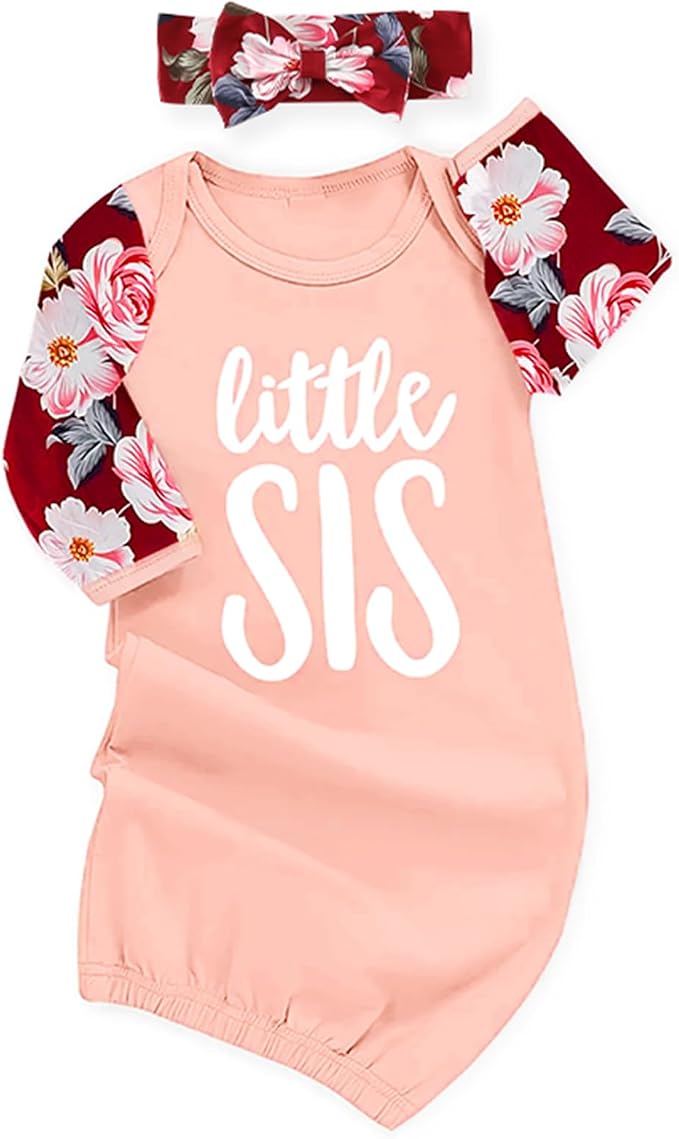 AMAWMW Newborn Baby Girl Little Sister Sleeper Gown Stripe Long Sleeve by AMAWMW