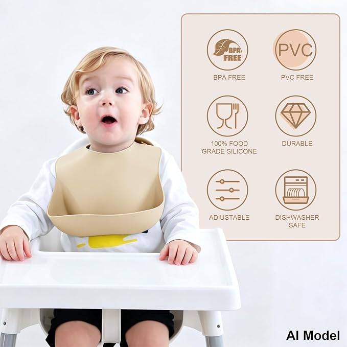 Set of 3 Silicone Bibs for Babies Toddler, Soft Adjustable Bibs for Baby Girl - Image 8