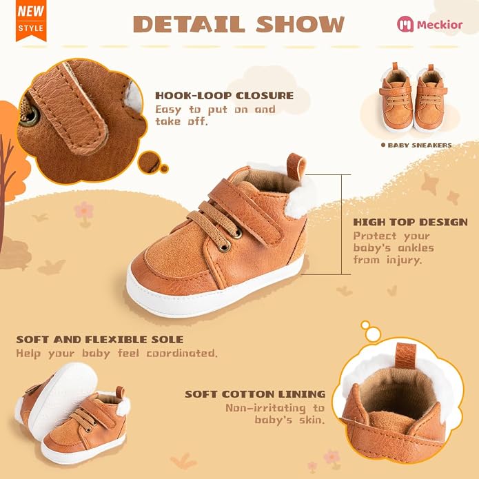 Meckior Toddler Baby Boys Girls High Tops Ankle Sneakers Soft Anti-Slip Sole PU - Image 5