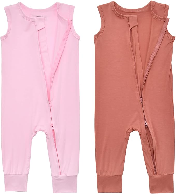Aablexema Baby Rayon of Bamboo Sleeveless Footless Zipper Romper 0-24M | 2pcs - Image 3