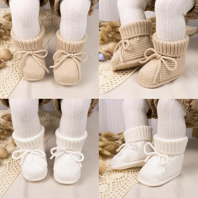Meckior Baby Booties Newborn First Walkers Cozy Shoes Warm Hand Crochet Knit - Image 2
