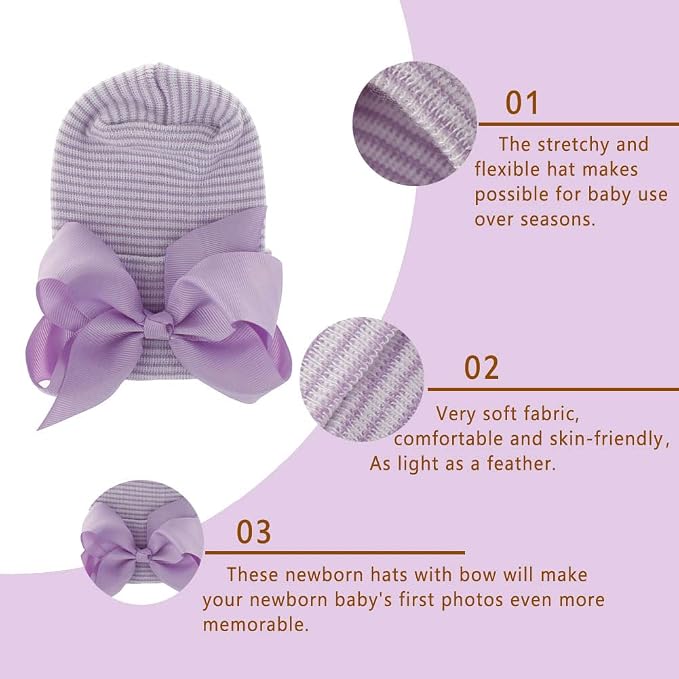 Newborn Baby Hat Infant Caps Baby Boy Girl Toddler Hospital Hats Bow Double - Image 6