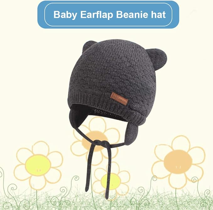BAVST Baby Beanie Hat for Winter with Earfalp Cute Bear Kids Toddler Girls Boys Warm Knit Cap 0-2Years