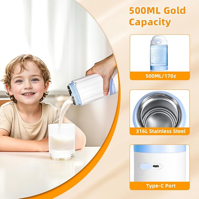 Portable Milk Warmer for Travel,New Upgrade Detachable Design,17Oz Larger Capacity Baby Bottle Warmer with Adjustable Temp & Keep Warm for Formula, Breastmilk,Fast Heating,13500 mAh