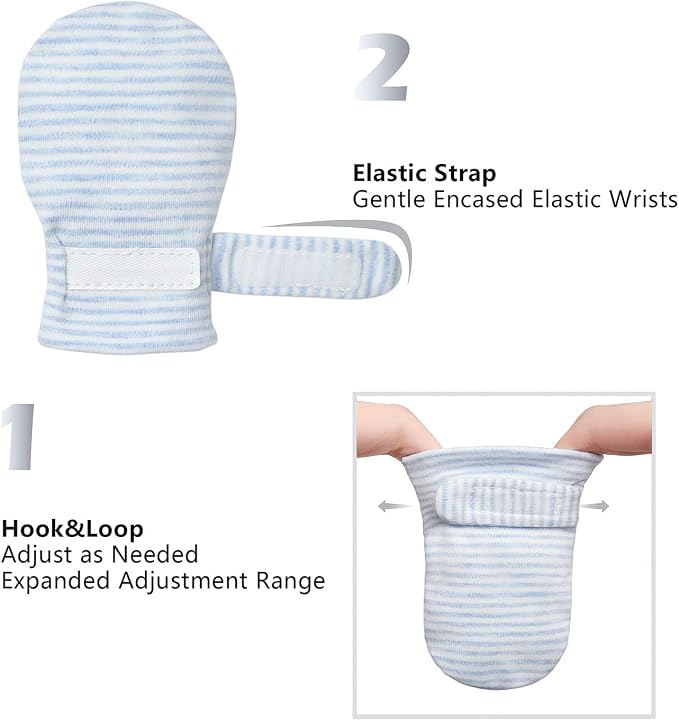 Newborn Baby No Scratch Mittens Stay On, 100% Cotton Breathable, Adjustable - Image 5