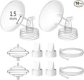 15 mm Flange Set Compatible with Spectra/Motif Luna Wide-Mouth Bottles, Breast Pump Parts Includes Breast Shield Tubing Valve Backflow Protector, Not Original Spectra Accessories