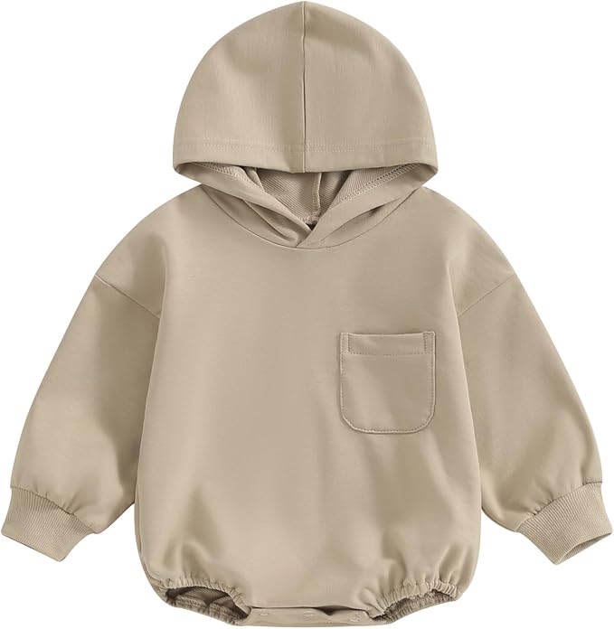 Thorn Tree Newborn Baby Boys Hooded Sweatshirt Long Sleeve Solid Romper Infant by ThornTree