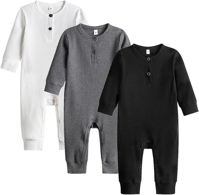 Bafeicao Baby Boy Girl 2/3 Pack Solid Romper Ribbed Short/Long Sleeve | by Bafeicao