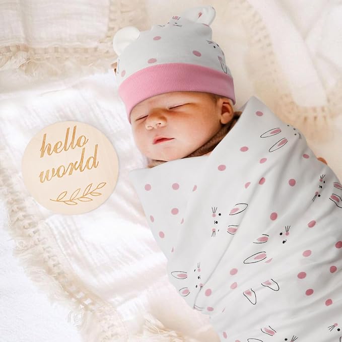 DRESHOW BQUBO Cotton Baby Swaddle Hat Set Newborn Infant Receiving Blankets - Image 2
