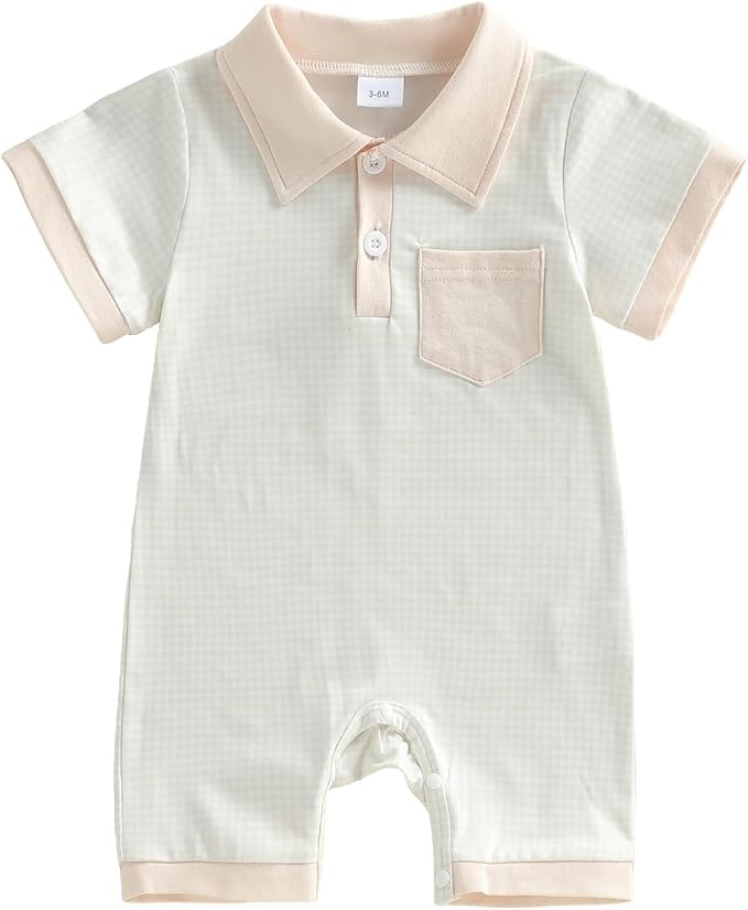 FOCUSNORM Newborn Baby Boy Summer Clothes Short Sleeve Lapel Jumpsuit Collar by FOCUSNORM