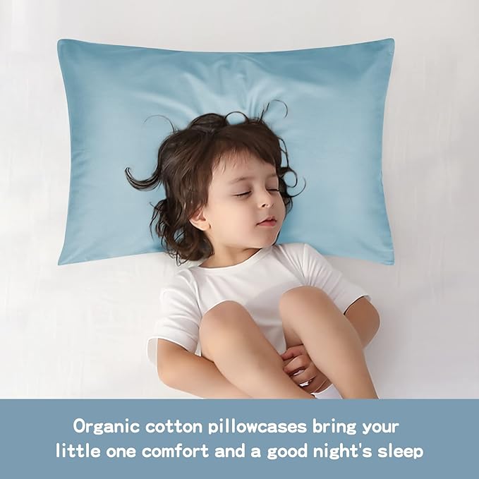 Organic Cotton Toddler Pillowcase 2 Pack, 14 x 20 Travel Pillow Case Cover for Babies, Kids, Boys and Girls, Soft and Breathable Small Pillow Cases with Envelope Closure, Sterling Blue