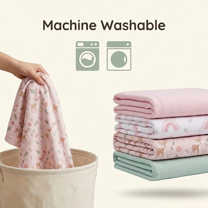 EVERYDAY KIDS 4 Pack of Soft Flannel Receiving Baby Blanket Set - Image 7