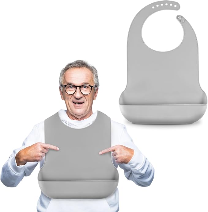 Adjustable Silicone Adult Bib, Washable Bib by TaoTazon
