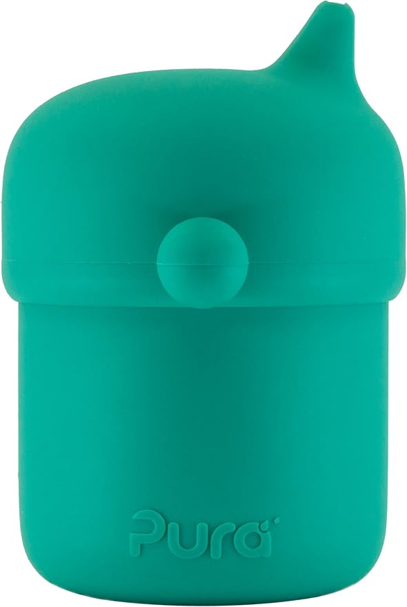 Pura my-my Silicone Sippy Cup - Training Cup, Reusable, Platinum Food Grade Medical Grade, Spill Proof Cups for Kids, Toddlers, Babies & Infants - 2-Pack Mint + Straw, Moss Combo