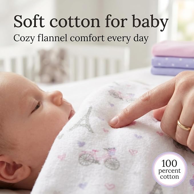 EVERYDAY KIDS 4 Pack of Soft Flannel Receiving Baby Blanket Set - Image 3