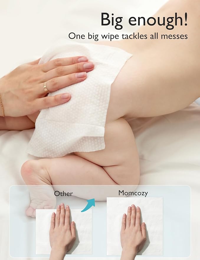 Momcozy Baby Wipes-Extra Large Size Design, 99% Water Based, Unscented & Hypoallergenic, Cleansing & Moisturizing Baby Wipes for Sensitive Skin, 240 Count (4 packs)