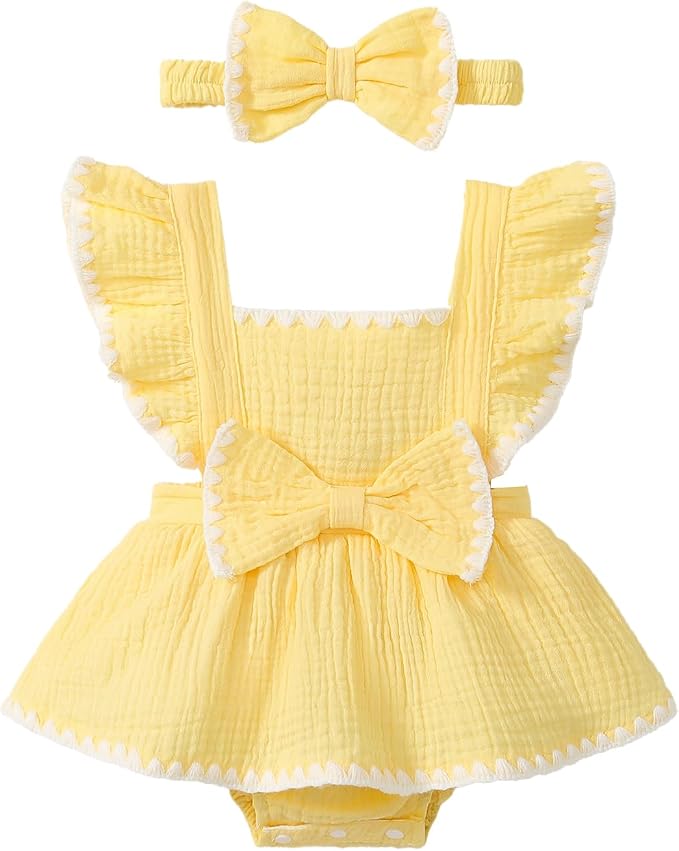 Baby Girl Summer Clothes Infant Girls Romper Dress | Ruffle Sleeve, Cotton Linen by Megeoly