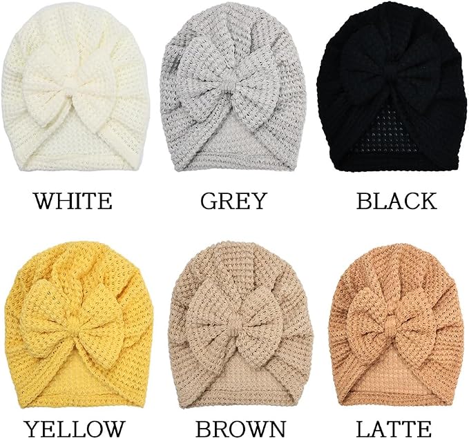 Baby Girls Hair Bow Turban Hat 6PCS Set, Top Bowknot Head Wrap Beanie India Caps - Image 3