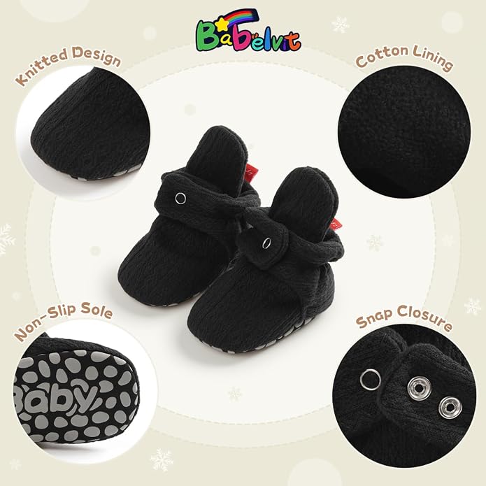 Babelvit Newborn Baby Boy Girl Soft Fleece Booties Stay On Infant Slippers - Image 6