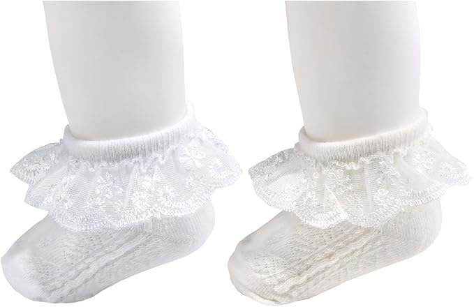 EPEIUS Baby Girl Ruffle Socks, Eyelet Frilly Lace Socks - Image 2