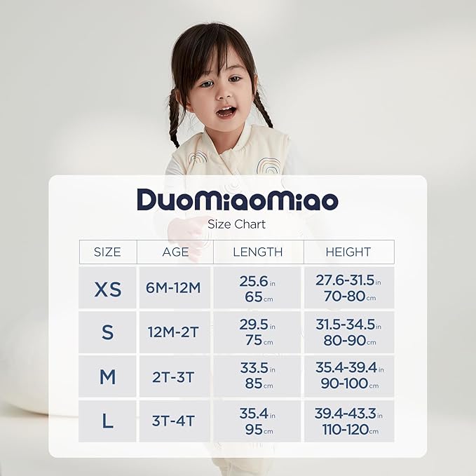 Duomiaomiao 1.5 TOG Toddler Sleep Sack 12-24 Months 100% Cotton Four Season Side Open Zipper Baby Sleep Sack with Feet, Breathable Toddler Wearable Blanket
