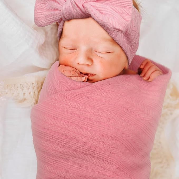 AQOKKA Newborn Receiving Blanket Wheat Ear Bow Hat Hairband Set - Image 4