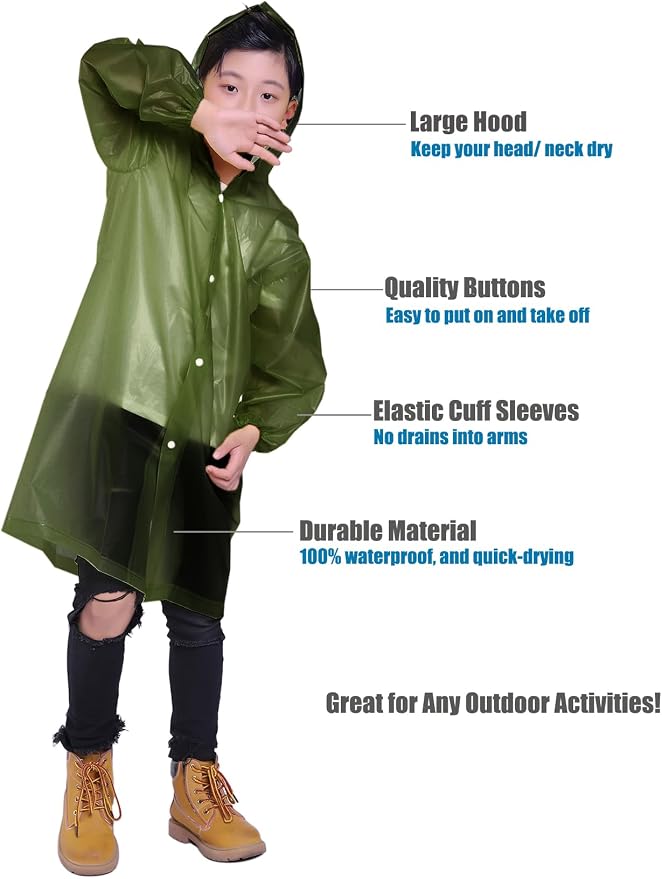 Kids Rain Jacket, 2 Pack Rain Ponchos - Image 4