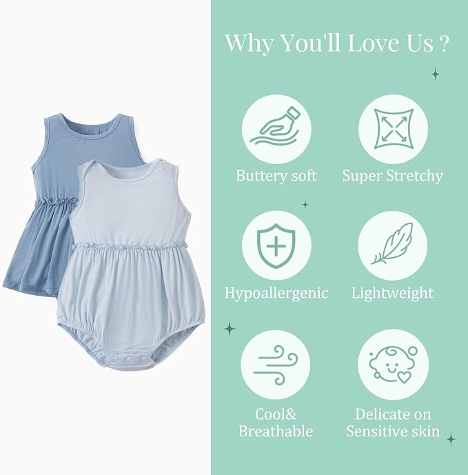 PATPAT Baby Girl Bamboo Viscose 2-Pack Romper & Dress | Color-Coded Snaps - Image 3