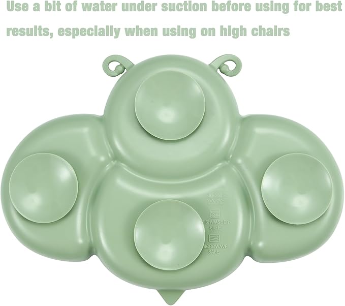 PandaEar 2 Pack Silicone Suction Plates for Baby, Divided Unbreakable Toddler Plate with 2 Pack Spoons for Self Feeding, Babies Utensils Feeding Set Baby Eating Supplies, Crab & Bee Shape -Blue&Green