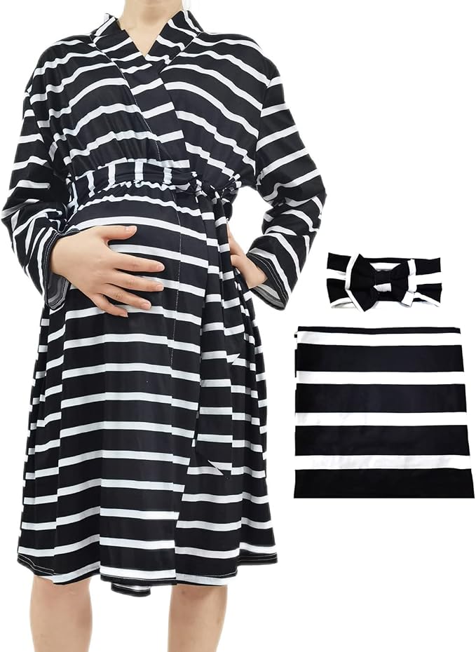 SUFEINI Maternity Robe and Matching Baby Swaddle Blanket Set, Mommy Robe by SUFEINI