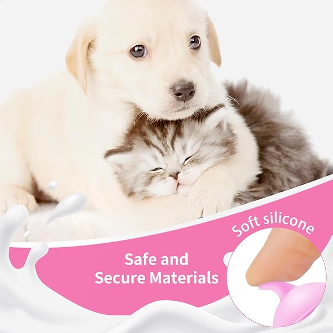 5Pack Kitten Bottle for Nursing Puppy Milk Kitten Bottles Feeding Kit Silicone Nipple for Newborn Pets Kittens, Puppy,Squirrel (Pink)