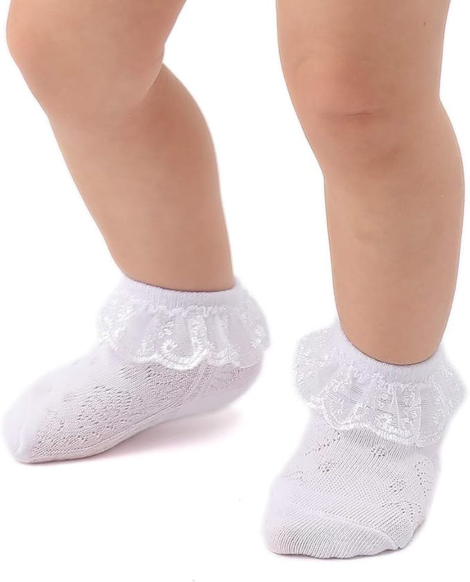 EPEIUS Baby Girl Ruffle Socks, Eyelet Frilly Lace Socks - Image 5
