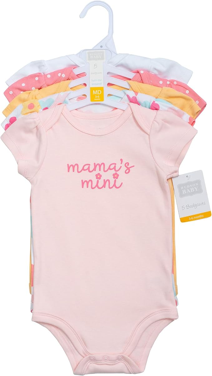 Hudson Baby Infant Girls Cotton Bodysuits 5-Pack - Image 2