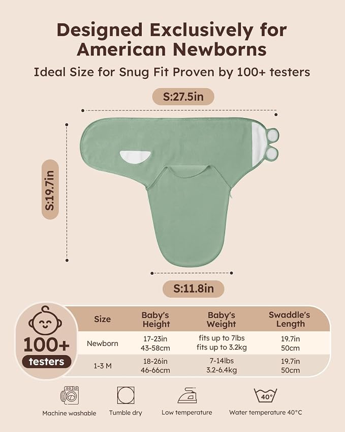 Yoofoss Baby Swaddles for Newborns 100% Organic Cotton, 0-3 Months 2 Zippers - Image 2