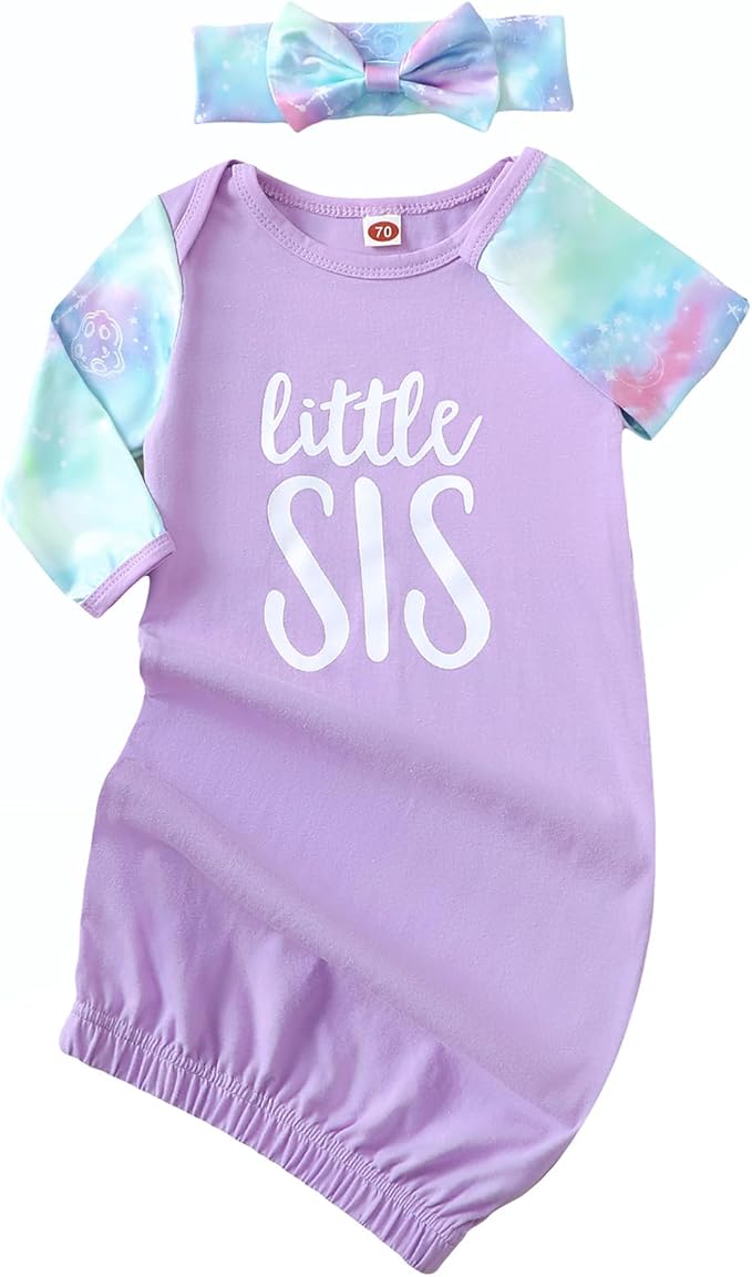 AMAWMW Newborn Baby Girl Little Sister Sleeper Gown Stripe Long Sleeve by AMAWMW
