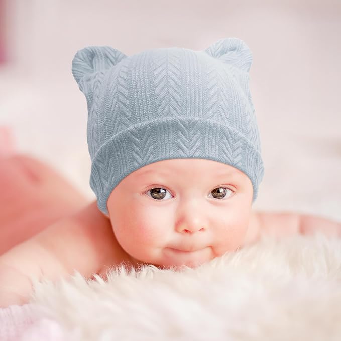 BQUBO Newborn Baby Hats Bear Ears and Mittens Sets Preemie Caps Baby Boy Girl - Image 3