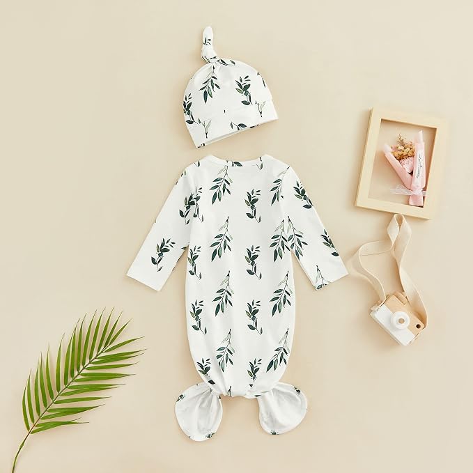 Newborn Baby Girl Floral Sleep Gown Headband Sleepwear Outfit - Image 3
